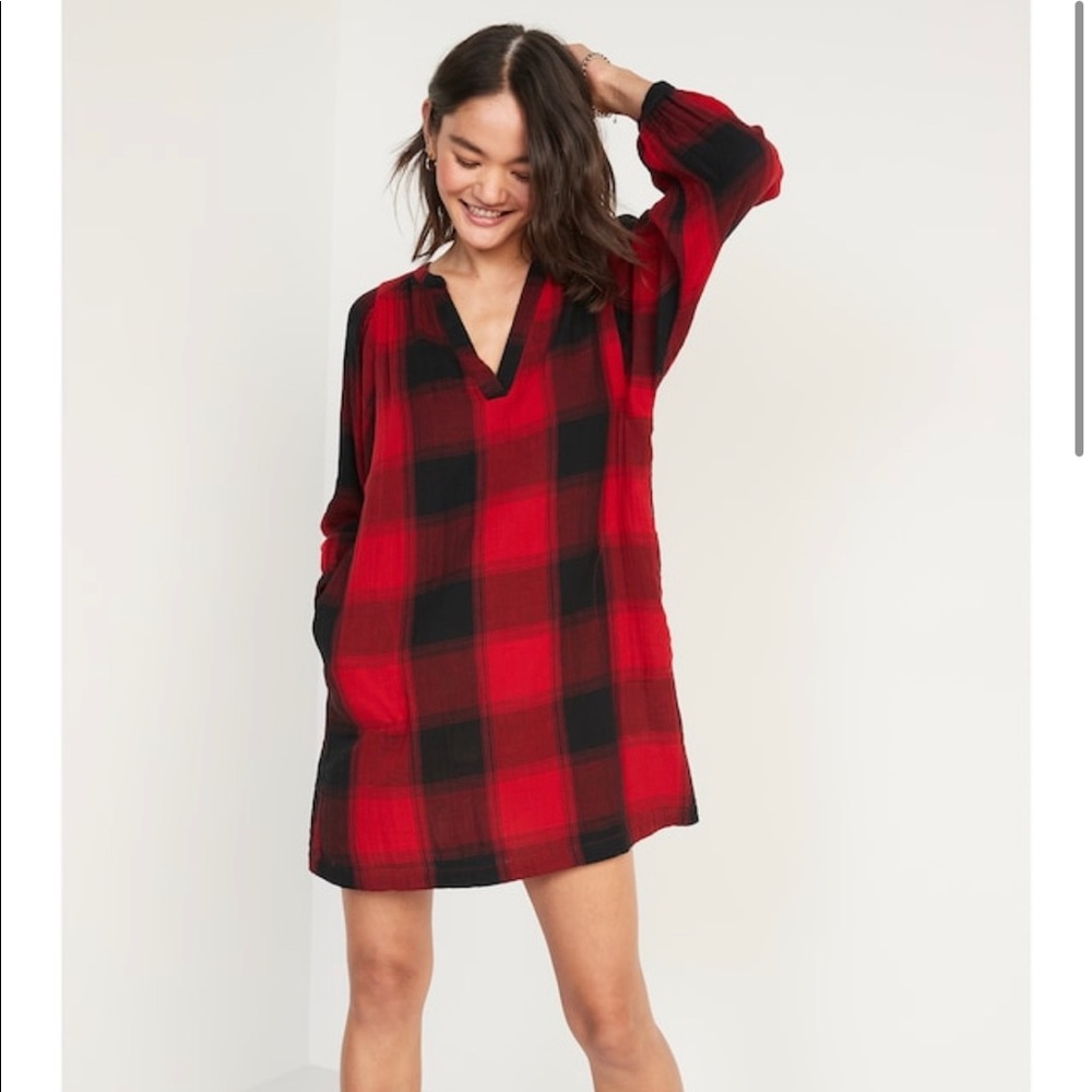 Long-Sleeve Plaid Mini Swing Dress for Women